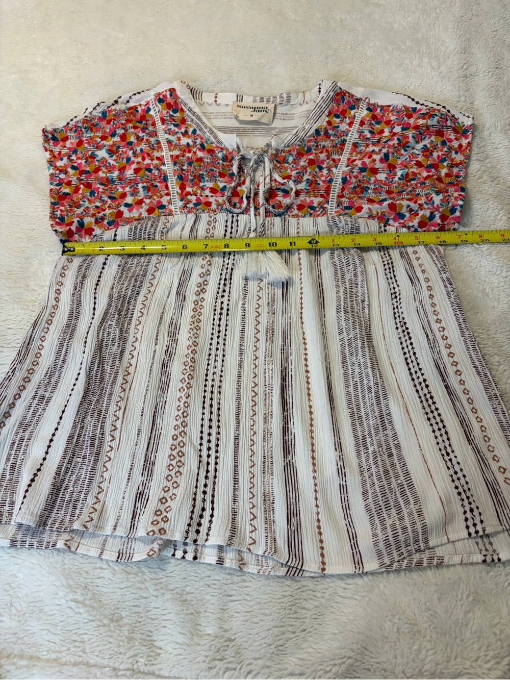 Savanna Jane Womens Top Katie Embroidered Multicolor Short Sleeve Boho - Picture 3 of 8